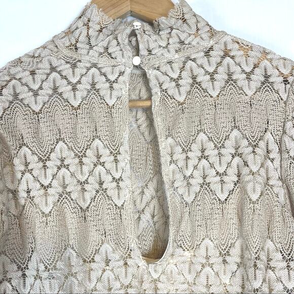 Free People Women's Simone Lace Long Sleeve Mini Dress Neutral Combo X-Small - Picture 11 of 11